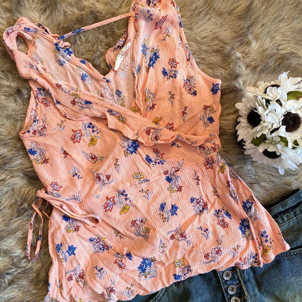 Boutique Floral Wrap & Tie Top